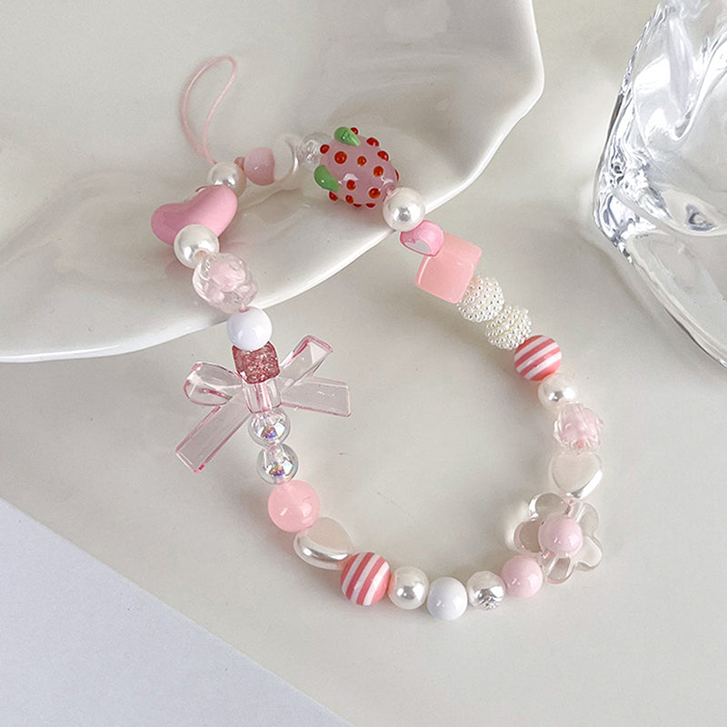 Sweet Strawberry🍓 & Pink Bow Beaded Phone Charm🎀