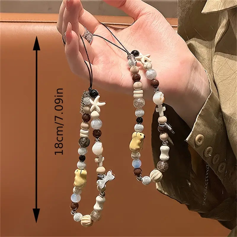 Paws 🐾🐶& Play Earth-Tone Beaded Phone Charm