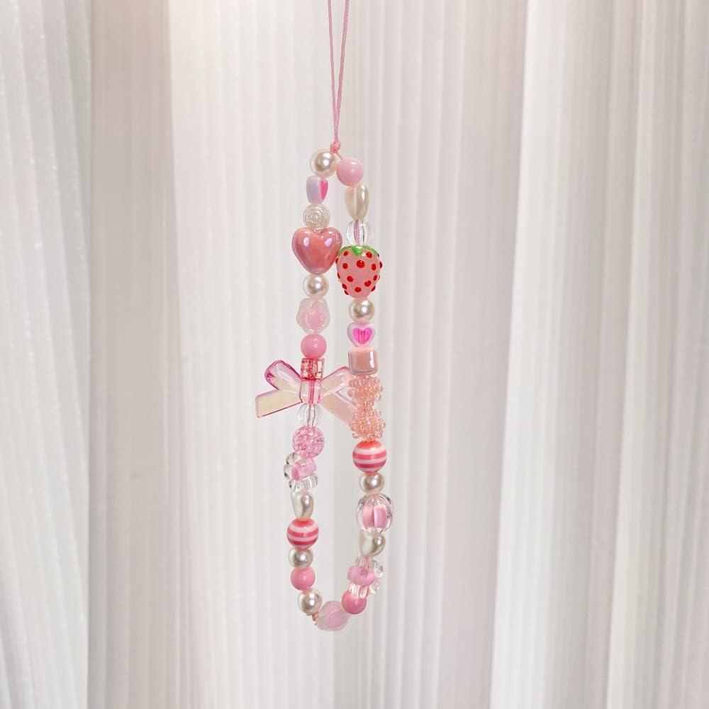 Sweet Strawberry🍓 & Pink Bow Beaded Phone Charm🎀