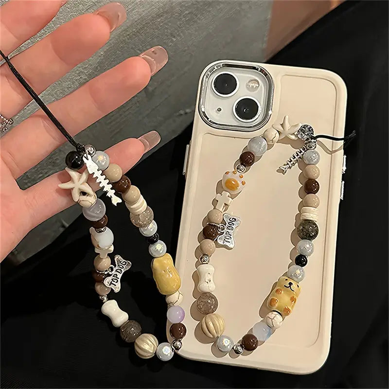 Paws 🐾🐶& Play Earth-Tone Beaded Phone Charm