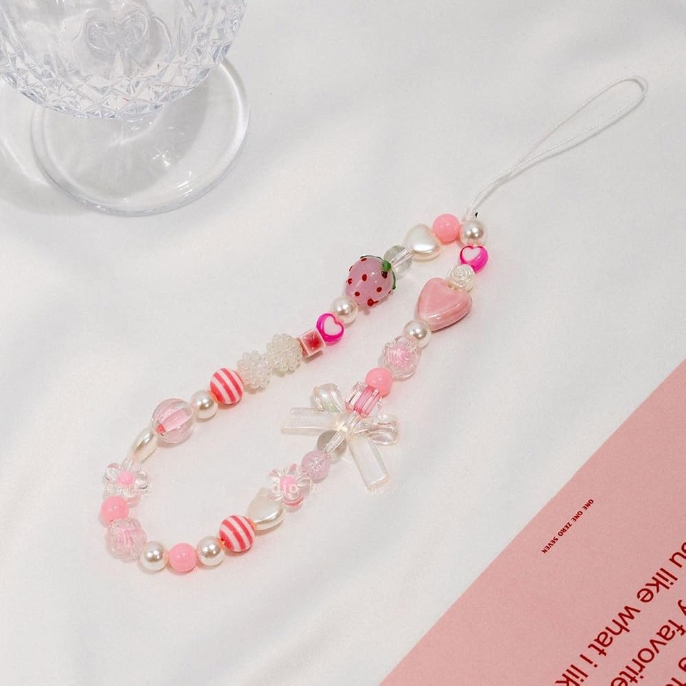 Sweet Strawberry🍓 & Pink Bow Beaded Phone Charm🎀