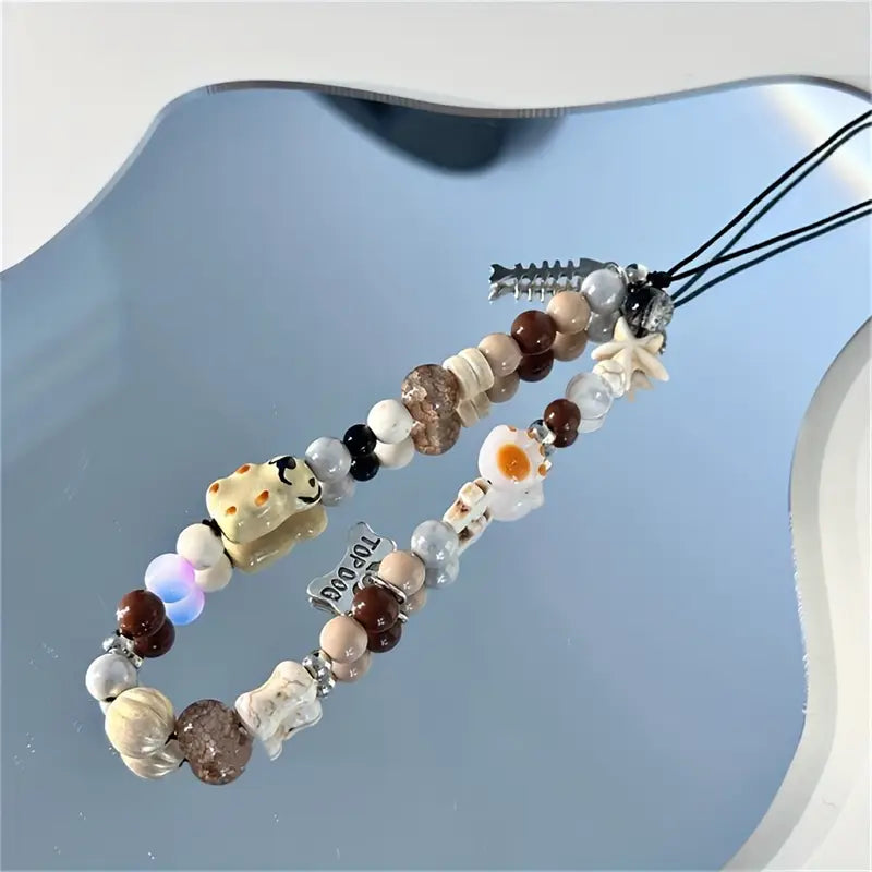 Paws 🐾🐶& Play Earth-Tone Beaded Phone Charm