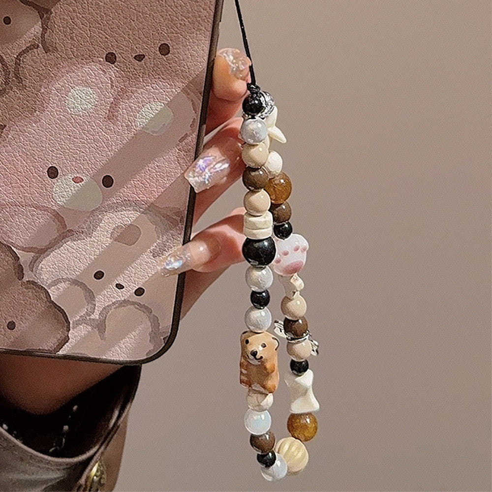 Paws 🐾🐶& Play Earth-Tone Beaded Phone Charm