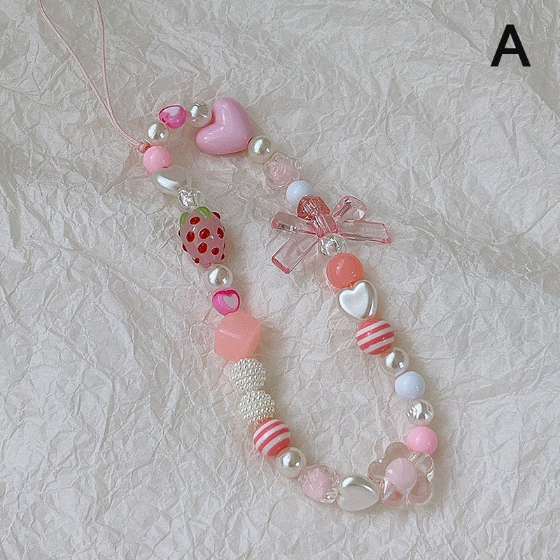 Sweet Strawberry🍓 & Pink Bow Beaded Phone Charm🎀