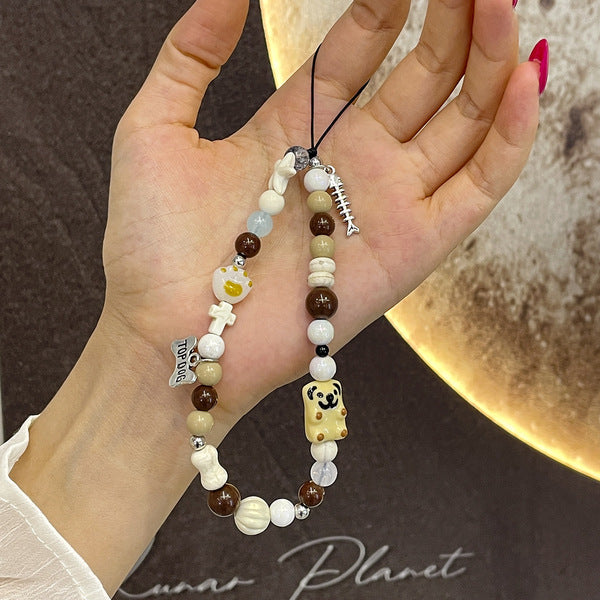 Paws 🐾🐶& Play Earth-Tone Beaded Phone Charm
