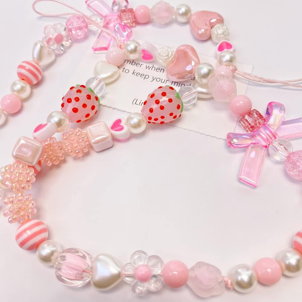 Sweet Strawberry🍓 & Pink Bow Beaded Phone Charm🎀